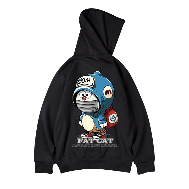 Áo Khoác hoodie Nam Tay Dài Dáng Rộng In Hình Mèo Máy doraemon Phong Cách Mỹ size m-8xl
