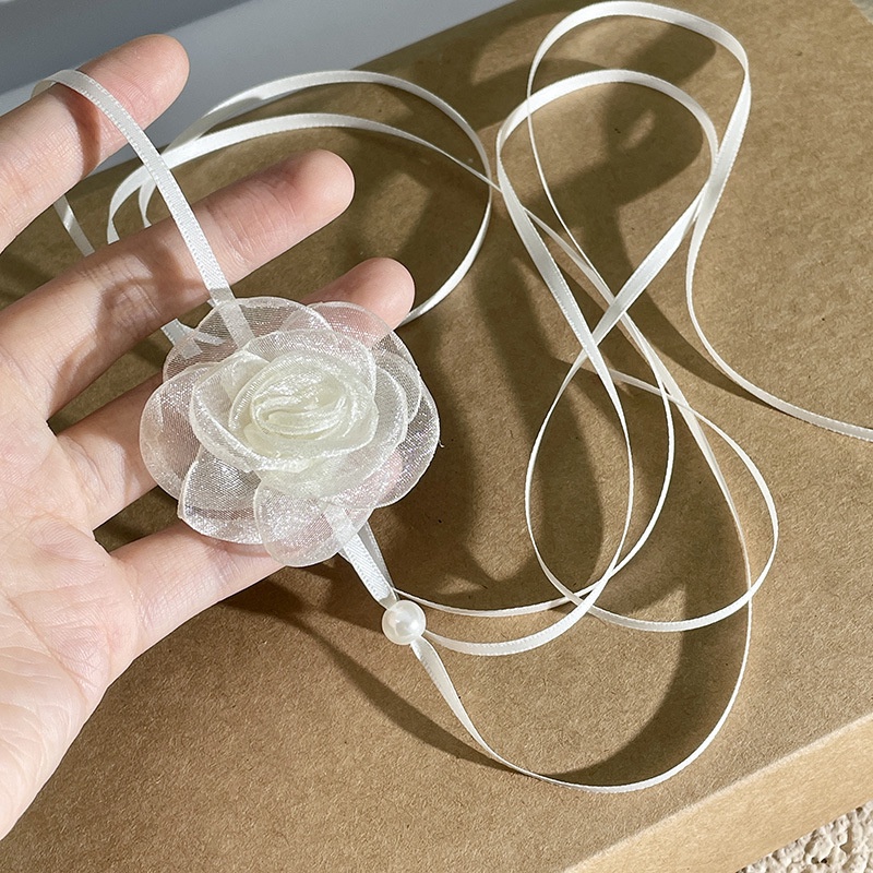 Mới Vòng cổ Ngọc Trai Mặt Hoa Thắt Dây Ruy Băng Thời Trang