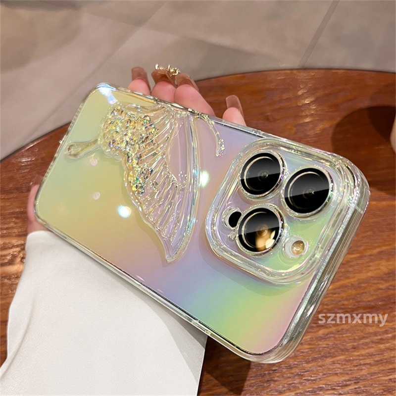 Ốp Điện Thoại Mềm Trong Suốt Hình Bướm 3d Kim Tuyến Nước Cho iphone 15 14 13 12 11 pro max