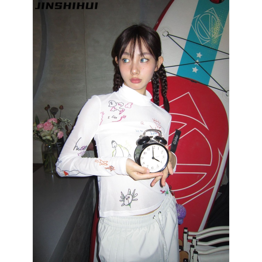 JINSHIHUI áo phông áo thun nữ croptop baby tee Cute Popular Vintage xu hướng WMY2392ZX8 42Z231019