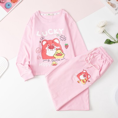 Bộ thu đông nỉ LITIBABY in gấu Lucky quần suông cho bạn từ 30kg - 57kg