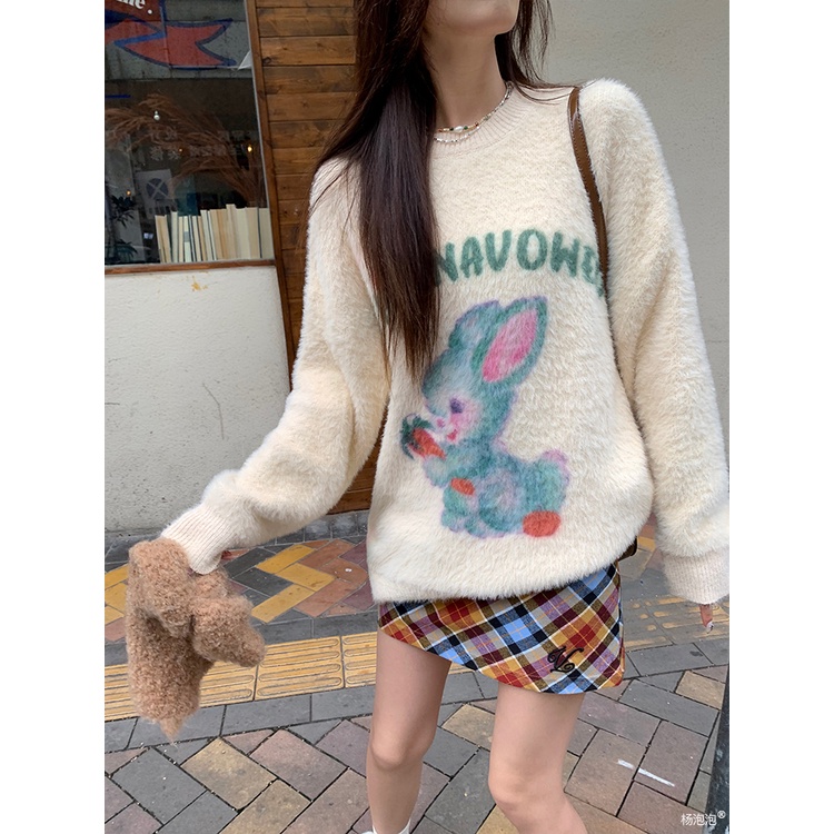 Áo sweater Nữ Tay Dài Cổ Tròn Phối Lông Thời Trang