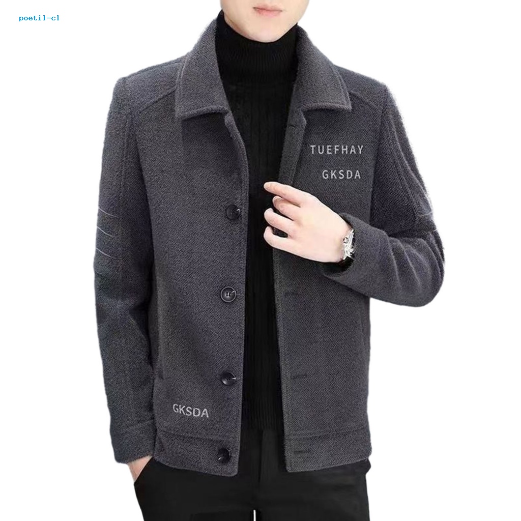 Poetil Áo Khoác Giữ Ấm Một Hàng Nút Có Túi Thêu Hình Thời Trang Mùa Đông Cho Nam