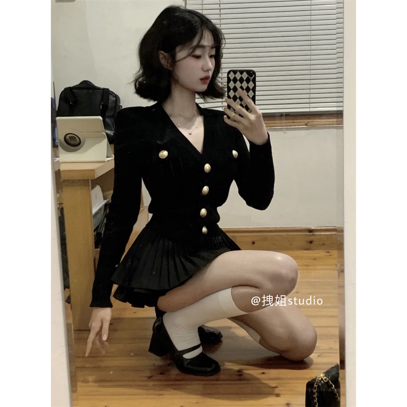 Áo Khoác cardigan Dệt Kim Màu Đen Phong Cách Hàn Quốc Cho Nữ