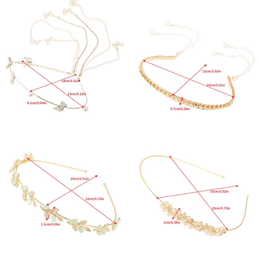 Băng Đô Cài Tóc Dây Xích Hình Bướm Bằng Hợp Kim Mỏng Đính Ngọc Trai & Kim Cương Kẹp Tóc