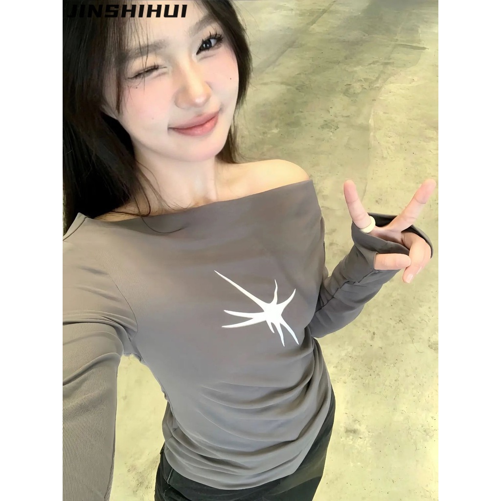 Áo thun croptop JINSHIHUI WMY23A0O8O 42Z231020 thời trang phổ biến cho nữ