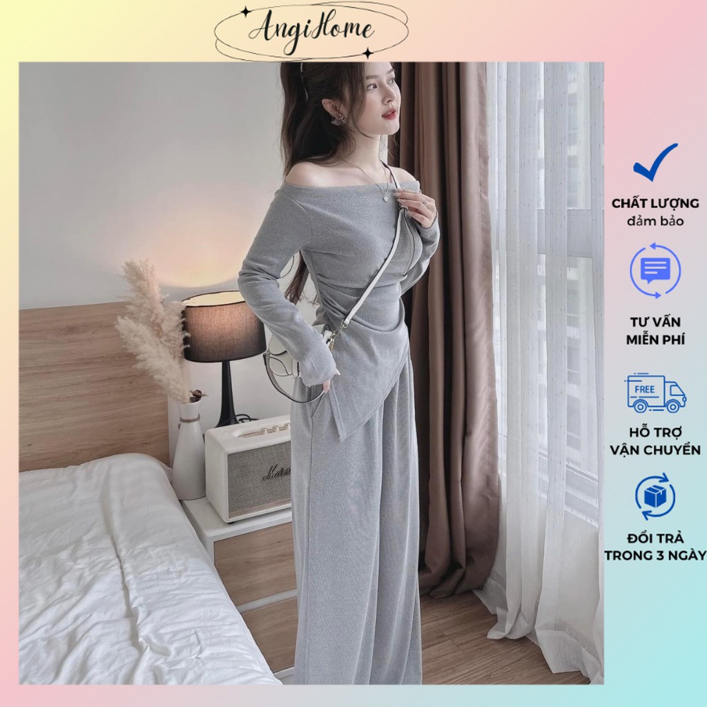 SET ÁO CỔ CAO TAY DÀI RỚT VAI + QUẦN LOE SUÔNG ANGIHOME