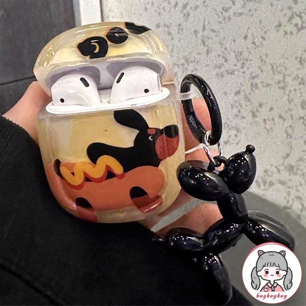 Hoạt Hình Vỏ Bảo Vệ Hộp Sạc Tai nghe không dây airpods 1 2 / pro 2 Hình Chú Chó Xúc Xích Mềm Mại