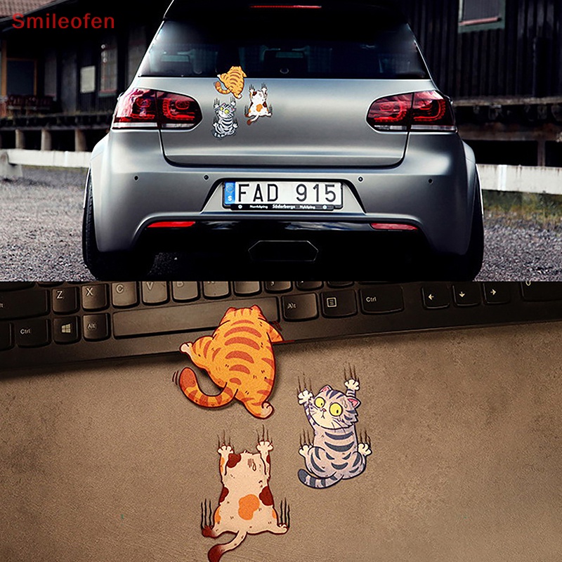Set 3 Miếng Dán Trang Trí Xe Hơi Hình Mèo Leo Trèo Vui Nhộn Sáng Tạo Mới