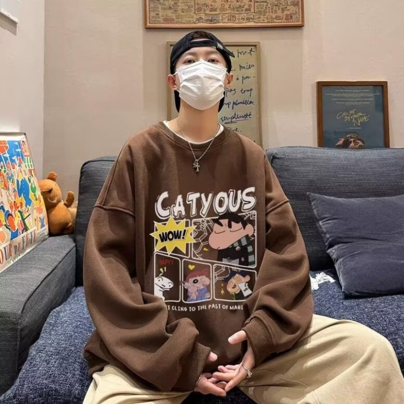 Áo sweater nam bigsize có size lớn M-8XL Áo Sweater cotton Tay Dài Dáng Rộng In Hình Cậu Bé Bút Chì Shin Phong Cách Hàn Quốc Thời Trang Cho Nam Và Nữ