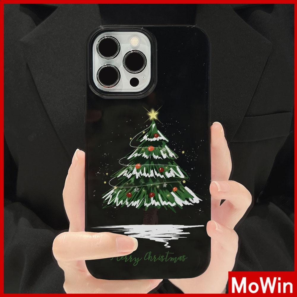 Ốp lưng iPhone 15 Pro Max Vỏ iPhone Đen Bóng TPU Mềm Bảo Vệ Chống Sốc Camera Cây Giáng Sinh Tuyết Tương Thích Với iPhone 14 13 Pro Max 12 Pro Max 11 XS Max 7Plus 8Plus