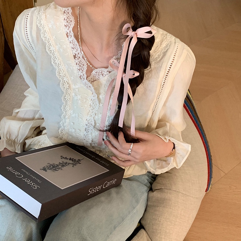 Set 2 Kẹp Tóc Nơ Ruy Băng Dài Màu Kẹo Dễ Thương