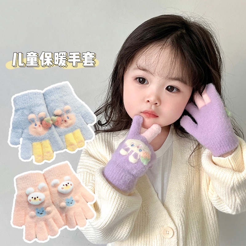 Găng Tay Len Giữ Ấm Chống Gió Họa Tiết Hoạt Hình Dễ Thương Cho Bé 1-2 Tuổi