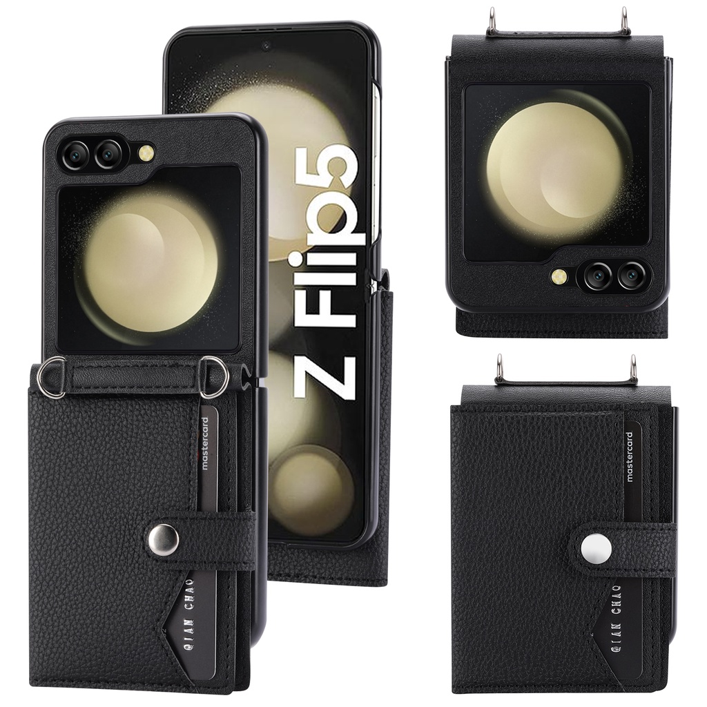 Cho Samsung Z Flip 5 Flip4 3 5G Ốp Bao Da Điện Thoại Nắp Gập Dạng Ví Có Ngăn Đựng Thẻ