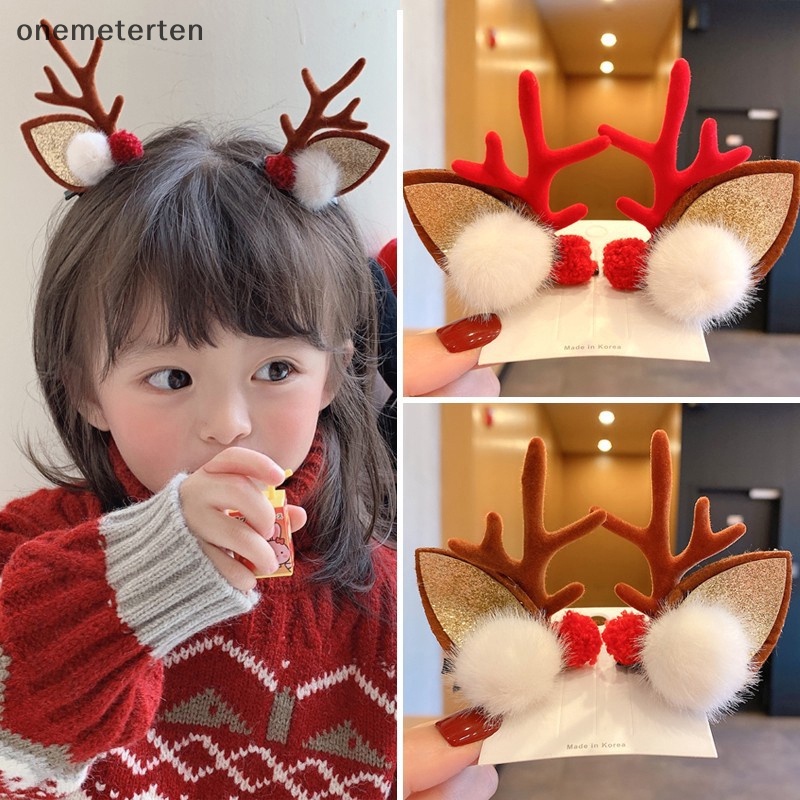 1 Cặp Kẹp Tóc Hình Nơ / Ông Già Noel / Tuần Lộc Giáng Sinh Năm Mới Cho Bé Gái