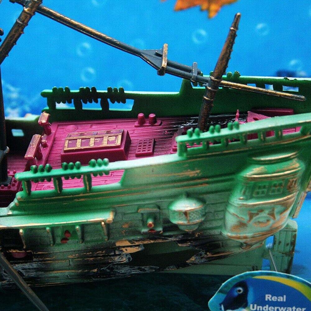 Aquarium Ornament Ship Air Split Shipwreck Fish Tank Decor Sunk Wreck Boat