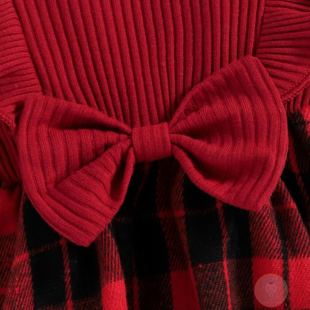 Bộ Áo Liền Quần Tay Dài Cổ Tròn Họa Tiết Kẻ Sọc Đính Nơ Kèm Băng Đô Cài Tóc Xinh Xắn Cho Bé Gái Laa