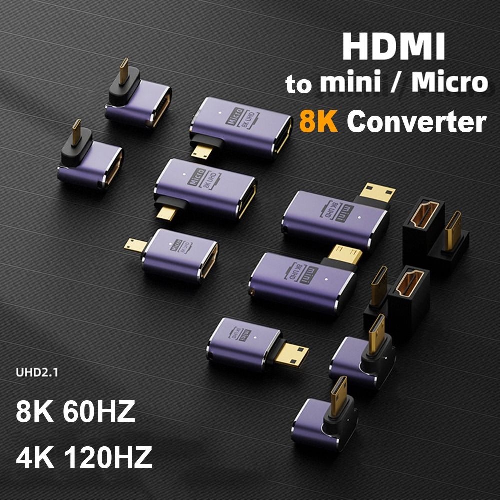 Đầu nối chuyển đổi hướng Mini / Micro HDMI sang HDMI góc trái phải lên xuống hỗ trợ 8K 60hz cho Màn hình Laptop PKCN