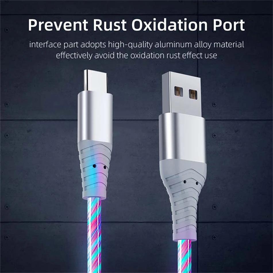 Dây Cáp Sạc Nhanh micro usb type c 3a Có Đèn led Phát Sáng Cho iphone samsung xiaomi oppo huawei
