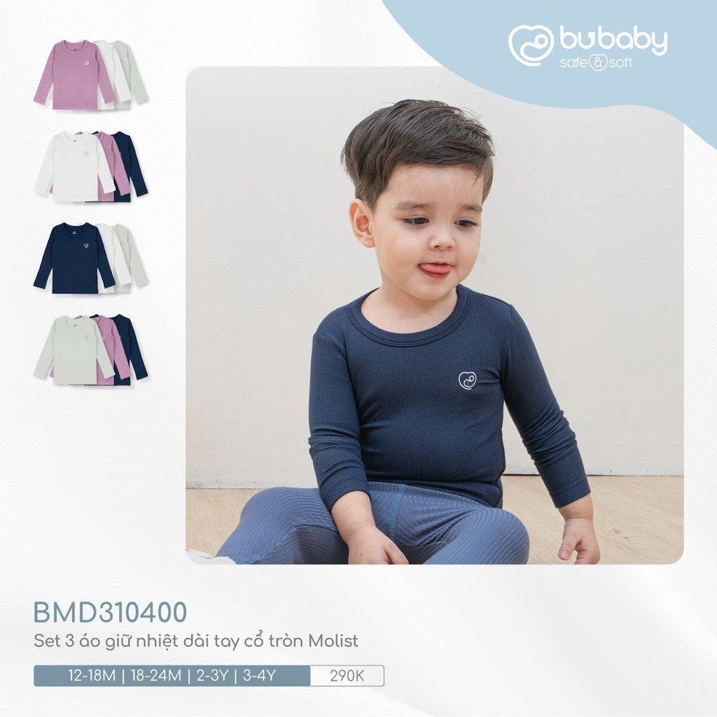 Áo giữ nhiệt Bu Molist dài tay cổ tròn cho bé trai bé gái