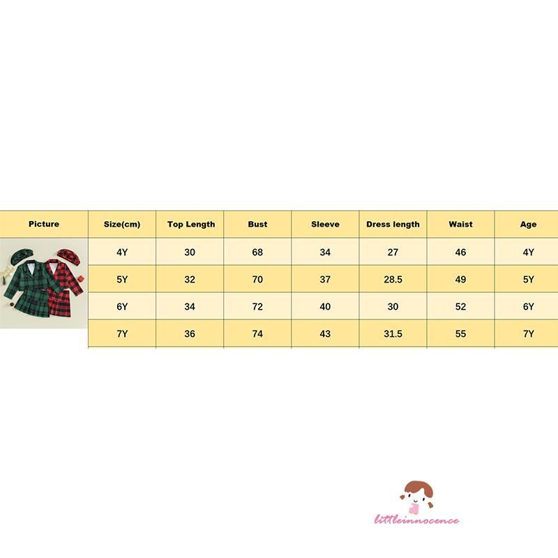 Xzq-bộ 3 Món Áo Khoác Tay Dài Cổ Bẻ Kẻ Sọc Caro + Chân Váy mini + Mũ Nồi Thời Trang Giáng Sinh Cho Bé Gái