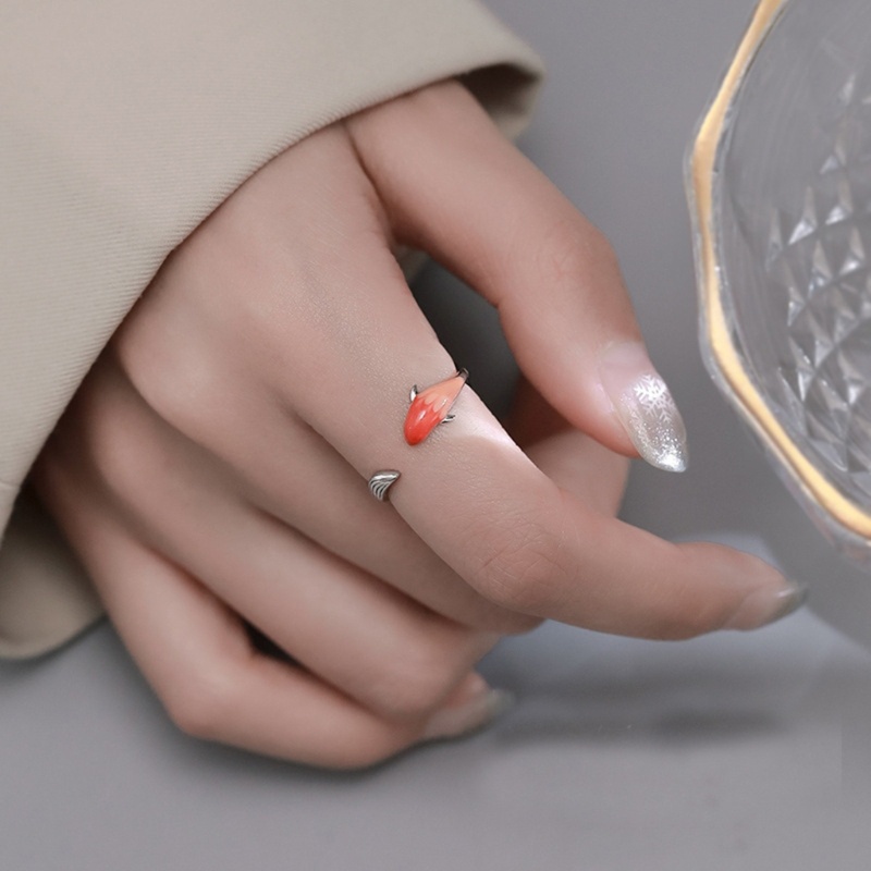 Nhẫn Hở Khắc Hình Cá Koi Đỏ May Mắn Phong Cách Trung Hoa