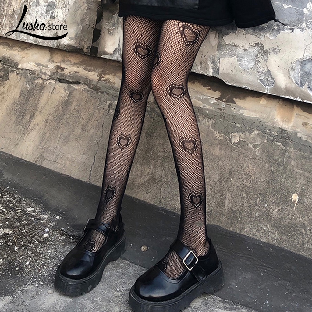 Lushastore Quần Tất Co Giãn Họa Tiết Trái Tim Nhìn Xuyên Thấu Thời Trang Xuân Thu Cho Nữ