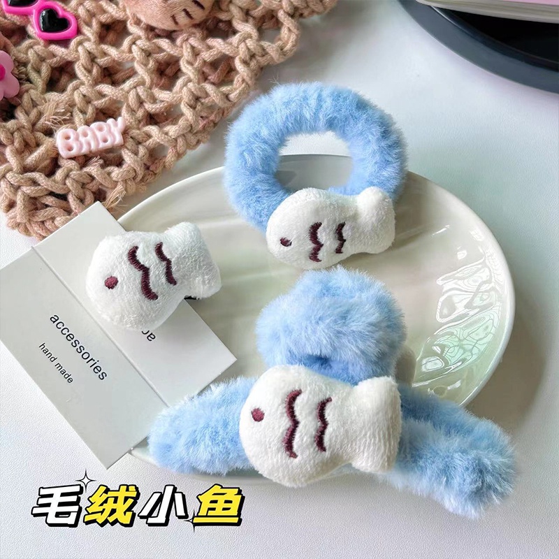 Dây Cột Tóc Lông Nhung Hình Cá Hoạt Hình Dễ Thương Xinh Xắn