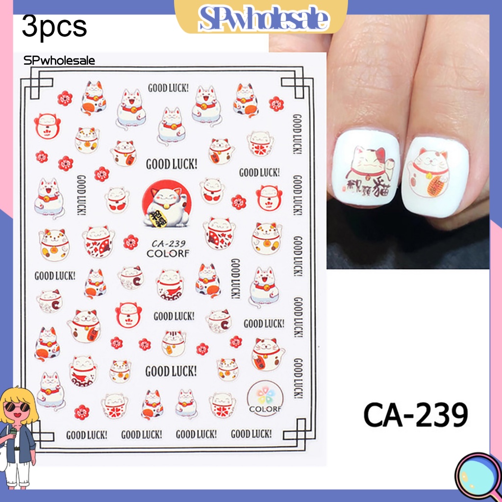 Mũ Lưỡi Trai Có Lỗ Thoát Nước| Set 3 Miếng Dán Trang Trí Móng Tay Kiểu Thư Pháp Trung Hoa