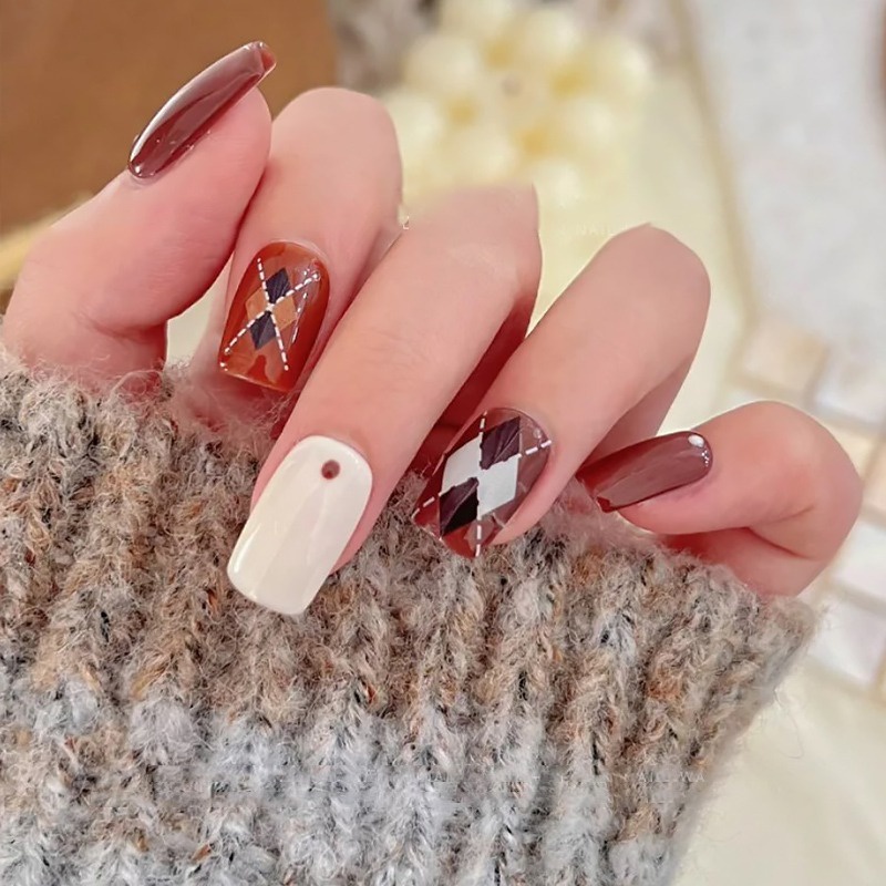 Miếng Dán Trang Trí Móng Tay Họa Tiết Kẻ Ô 5d diy