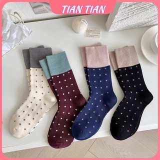 Tiantian t317 tất nữ cao cổ vớ trung bình họa tiết chấm bi màu tương phản phong cách nhật bản thời trang thu đông