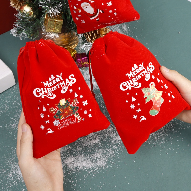Túi Nhung Dây Rút Đựng Kẹo Giáng Sinh / Trang Sức Đa Năng Hình Ông Già Noel Nai Sừng Tấm Trang Trí Nhà Cửa / Tiệc Tùng