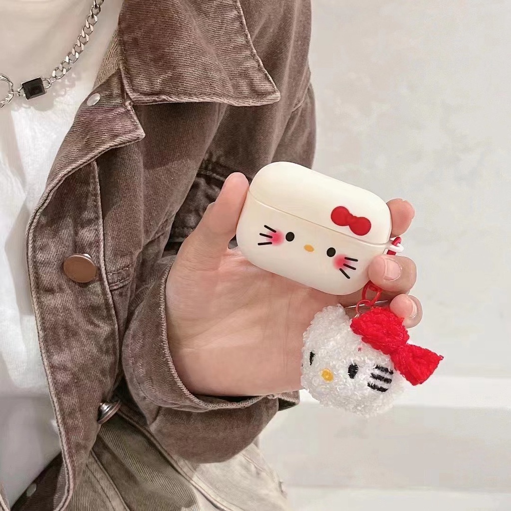 Vỏ Bảo Vệ Hộp Sạc Tai nghe không dây airpods pro / pro 2 3 / 2 / 1 Hình sanrio hello kitty Bằng Vải Bông Dễ Thương