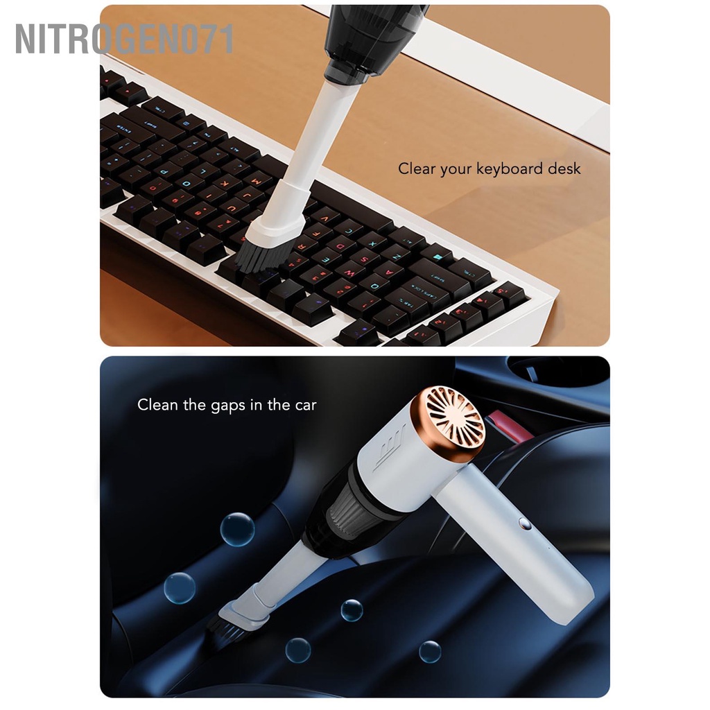 Nitrogen071 Máy Hút Bụi Ô Tô Cầm Tay Không Dây Sạc USB Mạnh Mẽ Mini Cho Gia Đình Xe Tính Văn Phòng Trắng