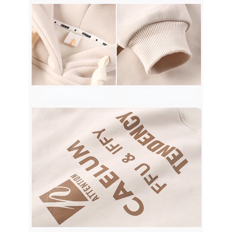 【YAOEENH】Áo Hoodie Lông Cừu 120-170cm In Họa Tiết Gấu Và Chữ Phong Cách Phương Tây Thời Trang Thu Đông Cho Bé Gái