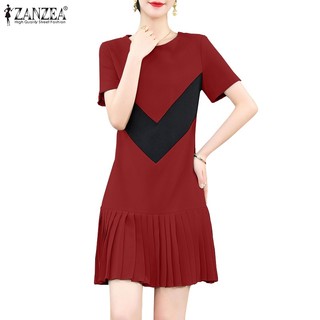 Zanzea Đầm Nữ Ngắn Tay Cổ Tròn Thời Trang Hàn