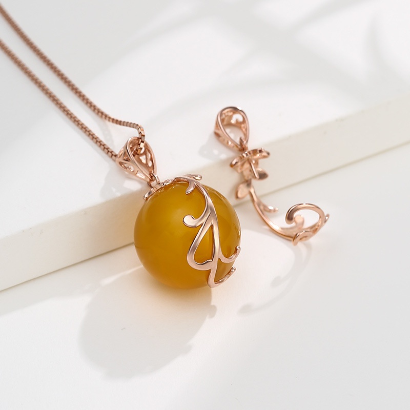 Móc Khóa Dây Xích Thiết Kế Dễ Thương Chuyên Dùng|Khóa Kẹp Tròn Bằng Bạc sterling 925 Đính Hạt Sáp Ong Màu Hổ Phách Thời Trang diy