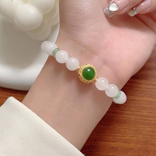 Vòng tay chuỗi hạt ngọc bích trắng tự nhiên đơn giản cho nữ