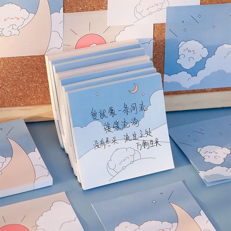 Tệp giấy note giấy ghi chú phong cách aesthetic hoạt hình dễ thương tệp 80 trang size 8*8cm dùng hàng ngày, học tập
