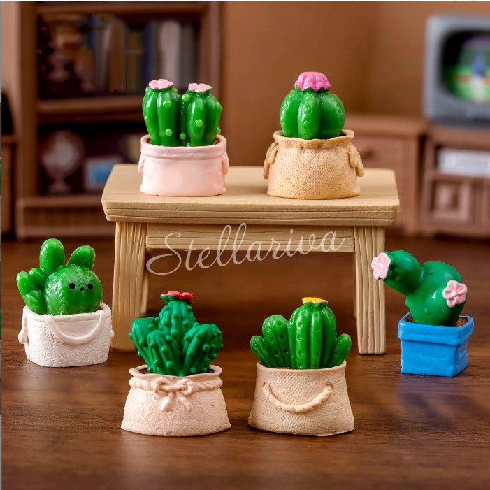 Mô hình túi xương rồng dễ thương decor bàn học, terrarium