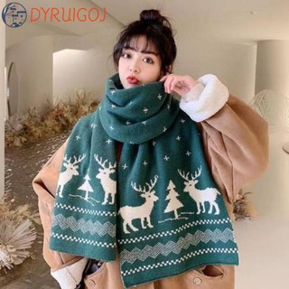 Dyruidoj Khăn Choàng Len cashmere Dệt Kim Hình Hươu Đỏ Phong Cách retro Hàn Quốc Mùa Thu Đông