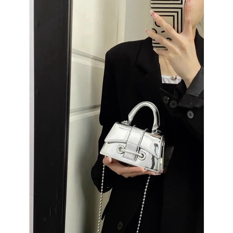 IELGY Túi Xách Đeo Vai Hình Vuông Cỡ Nhỏ Đính Hạt Bạc Thời Trang Cao Cấp Cho Nữ