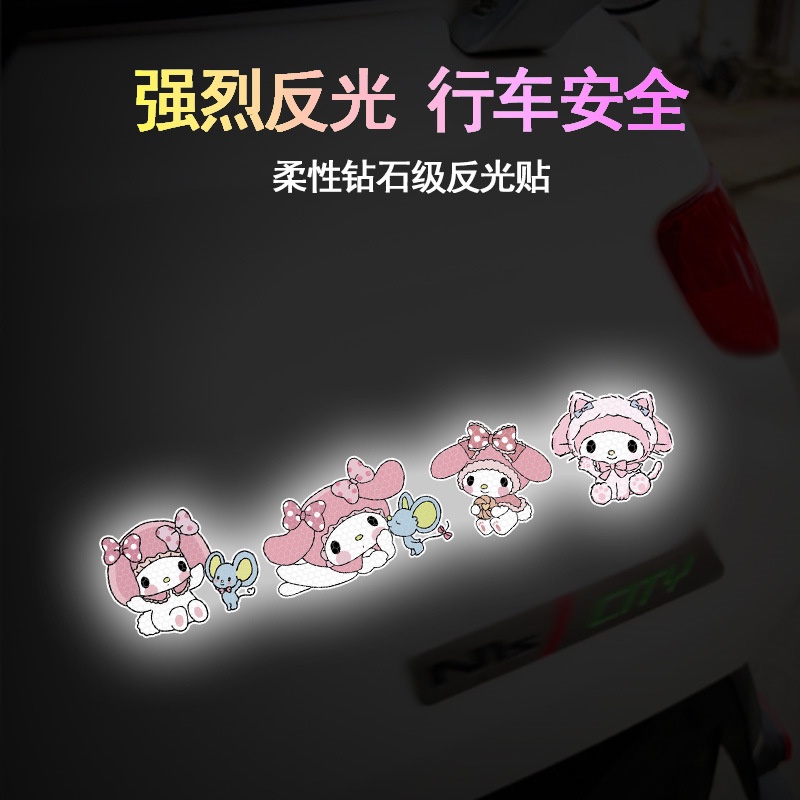 Set 4 Miếng Dán Phản Quang Chống Nước Họa Tiết Hoạt Hình melody Trang Trí Thân Xe Hơi Xe Máy