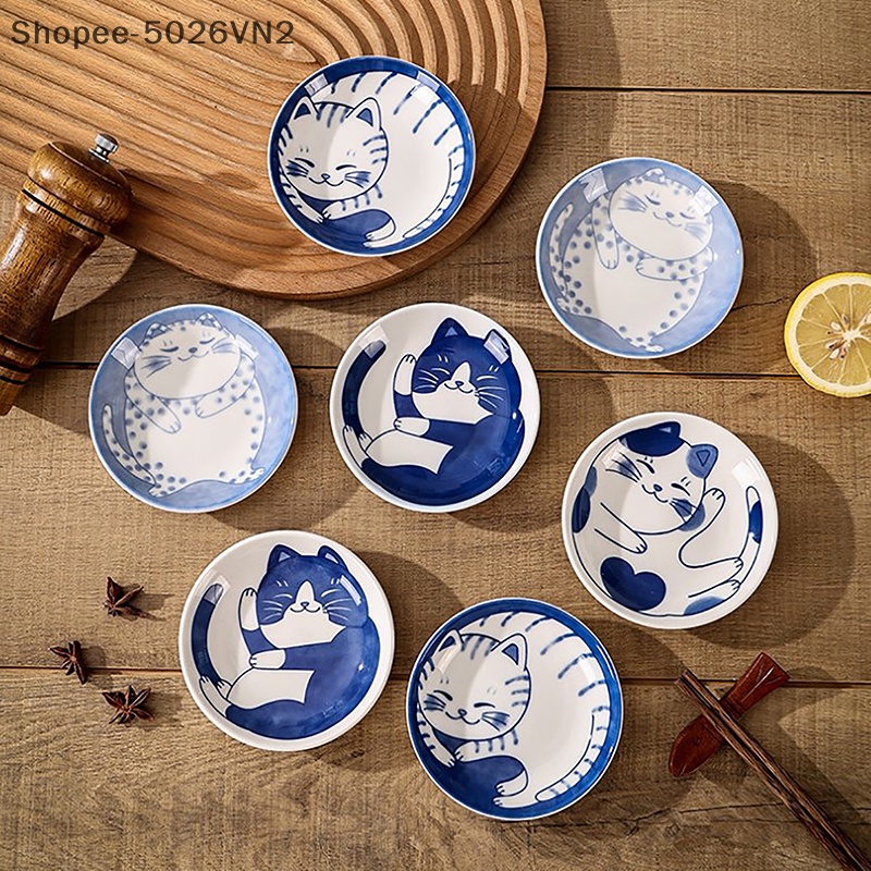 Đĩa Sứ Đựng Nước Chấm / Món Tráng Miệng Hình Mèo May Mắn Phong Cách Nhật Bản Dễ Thương Sáng Tạo