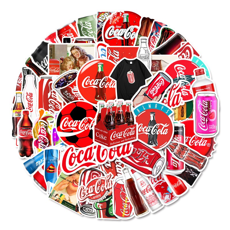Set 50 Miếng Dán Chống Thấm Nước Hình Nước Ngọt Coca Cola Độc Đáo Sáng Tạo