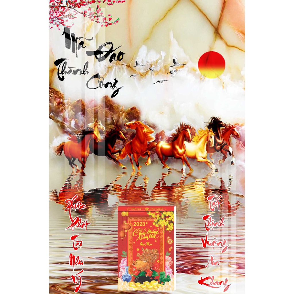 Lịch Mã Đáo Thành Công - Lịch Gỗ Treo Tường Laminate Tráng Gương 2024