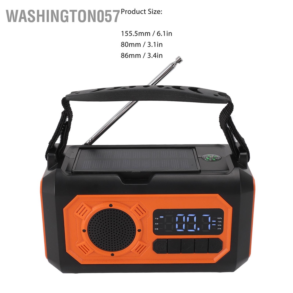 Washington057 12000MAh Thời Tiết Khẩn Cấp Đài Phát Thanh Năng Lượng Mặt Trời Tay Quay Đèn Pin Đọc Sách La Bàn Sạc Điện Thoại Di Động AM FM NOAA