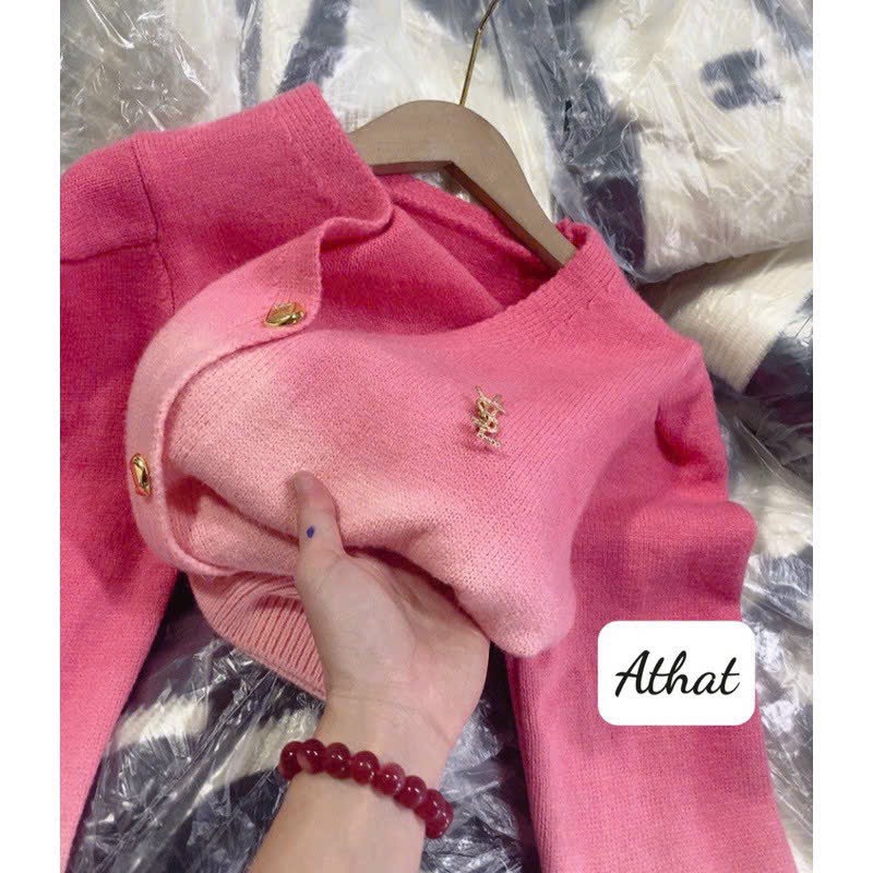 Áo len hồng loang. áo khoác len loang tag y  nữ