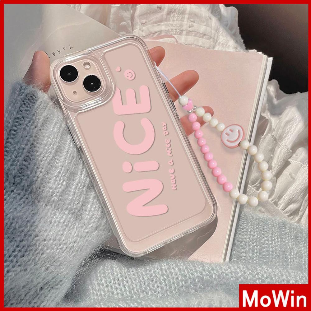 Mowin - Ốp lưng Ốp điện thoại Ốp iphone 15 pro max Clear Case TPU Soft Case Chống sốc Dây đeo vòng tay Màu hồng đơn giản Tiếng Anh Đẹp Tương thích với iPhone 14 13 Pro max 12 Pro Max 11 XR XS 7 8