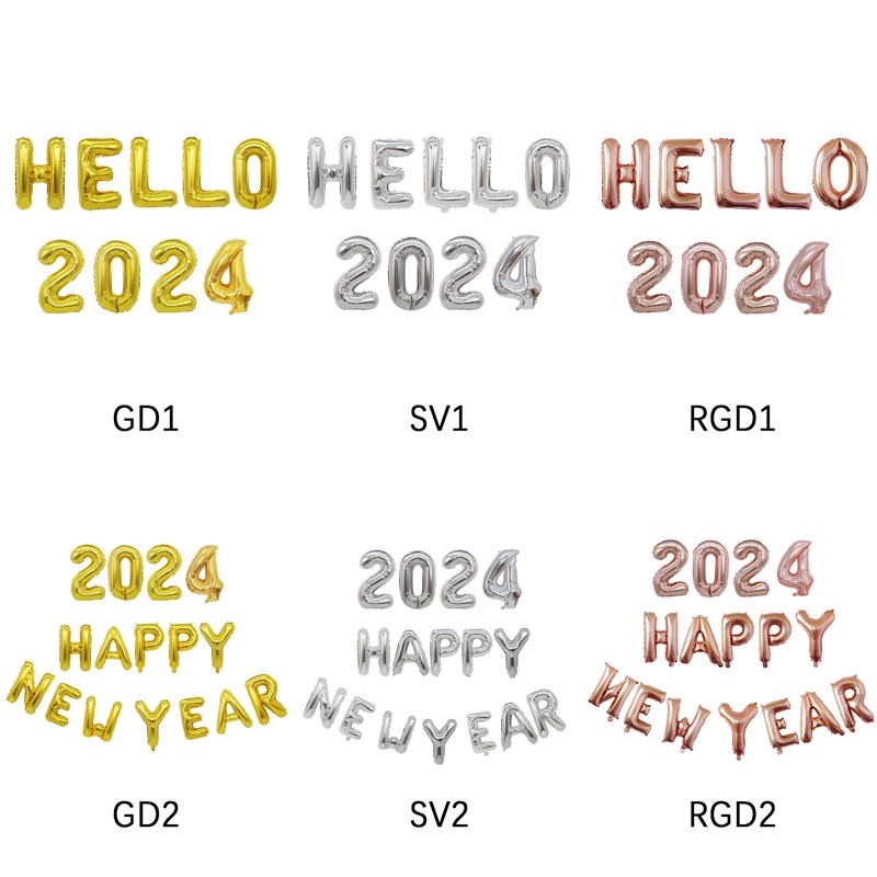 Bong Bóng Lá Nhôm Hình Chữ hello 2024 Dùng Trang Trí Tiệc Năm Mới 2024